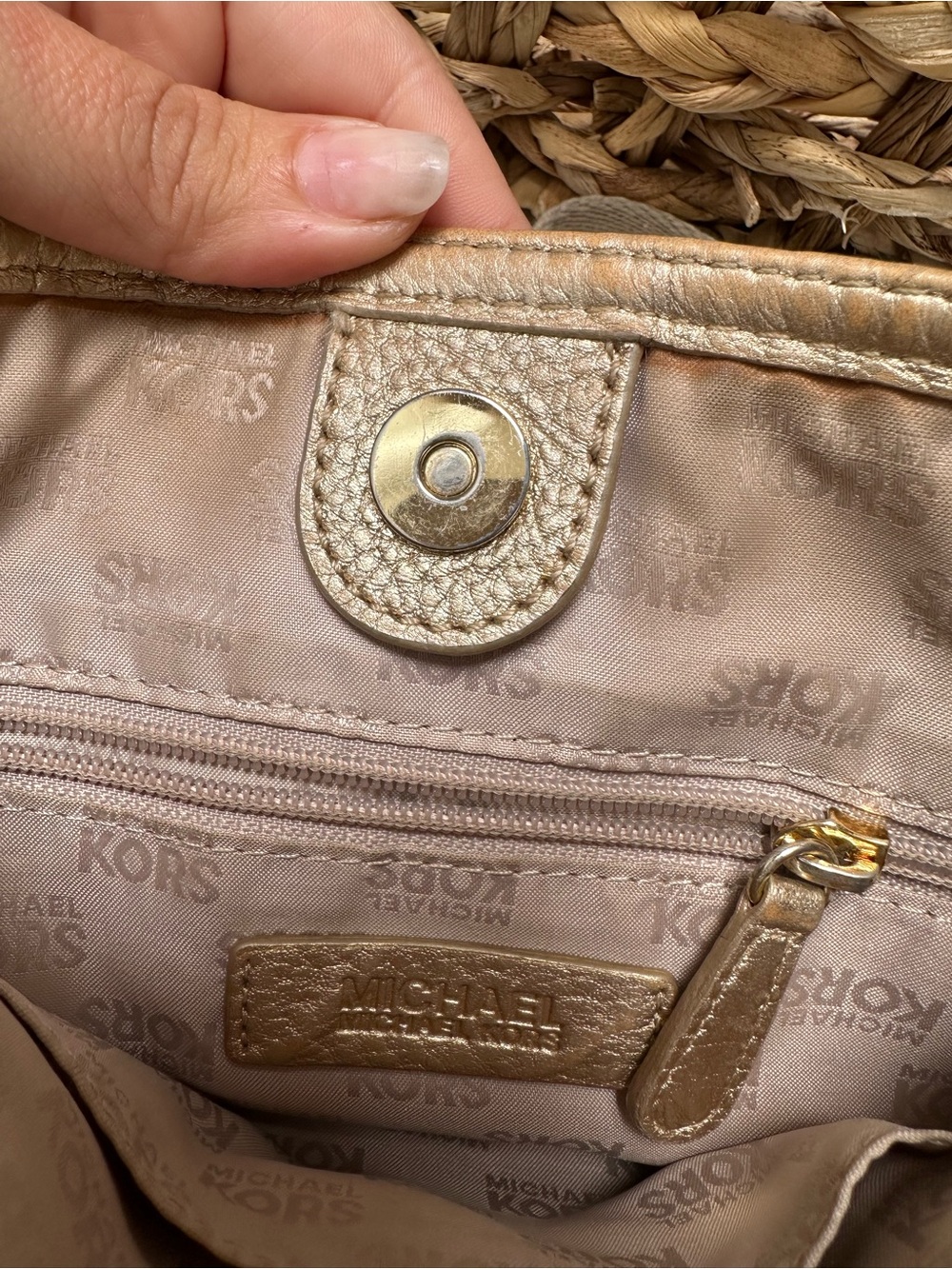 Michael Kors Beige and Brown MK Logo Messenger Bag - Picture 6 of 7